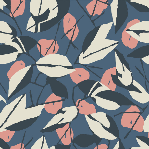 Vector leaf and branches with polka dots illustration seamless repeat pattern - Vektori, kuva