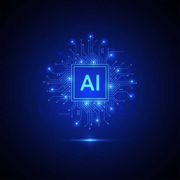 Estilo de línea de circuito de inteligencia artificial. Diseño de aprendizaje automático. Tecnología digital de red inteligente. AI. Ilustración vectorial - Vector, imagen