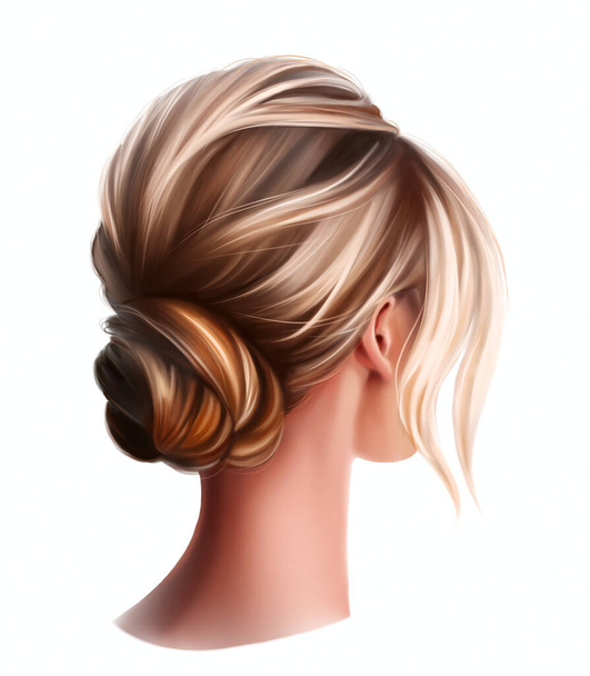Stylish women's hairstyle, portrait of young gorgeous blond girl, fashion illustration - Zdjęcie, obraz