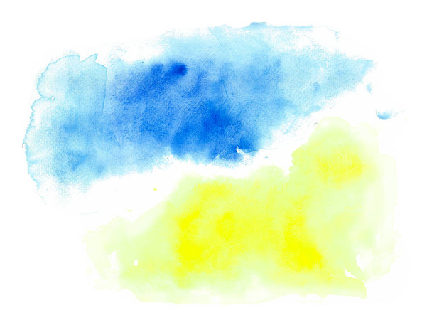 Abstract background. Blue is on the top left and yellow is on the bottom right. Between them is a white background. Watercolor blur. - Fotó, kép