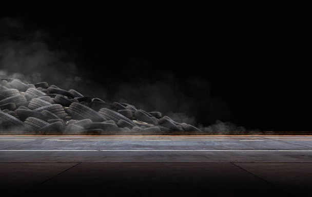 Досліджуйте цю захоплюючу абстрактну гоночну ілюстрацію автомобілів на темній бетонній підлозі. Динамічний спортивний дизайн демонструє гострі відчуття та силу гонок, з димом та шинами, що додають вихровий дотик. Ідеально підходить для автомобільних ентузіастів та гонщиків - Фото, зображення