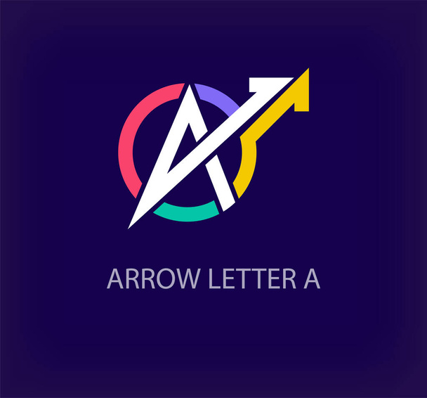 Σχεδιασμός λογότυπου Arrow από το δημιουργικό γράμμα A. Μοναδικό πολύχρωμο λογότυπο της εταιρείας βέλος. Εταιρεία αρχικά εταιρικό διάνυσμα. - Διάνυσμα, εικόνα