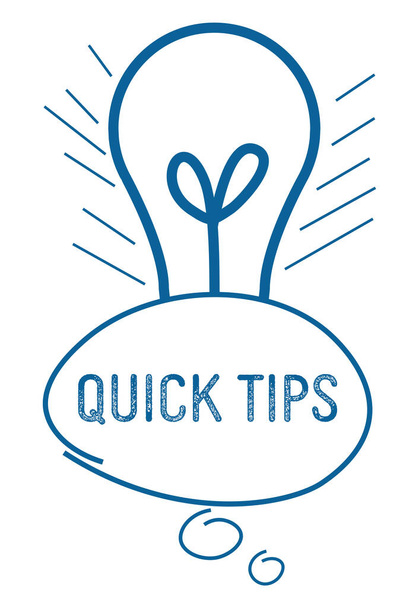 Quick Tips imagem conceitual com símbolo de texto e lâmpada. - Foto, Imagem