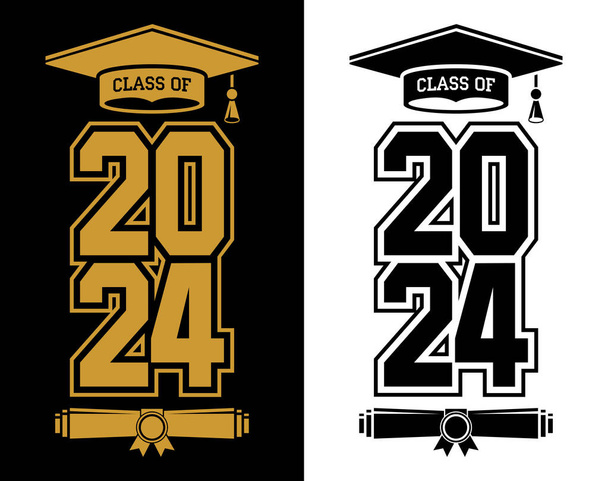 Lettering Class of 2023 for greeting, invitation card. Text for graduation design, congratulation event, T-shirt, party, high school or college graduate. Illustration, vector on transparent and black background - Vektor, obrázek