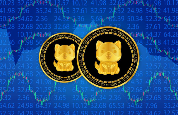 Baby doge virtual currency logo on colorful lights background. 3d illustration - Foto, imagen
