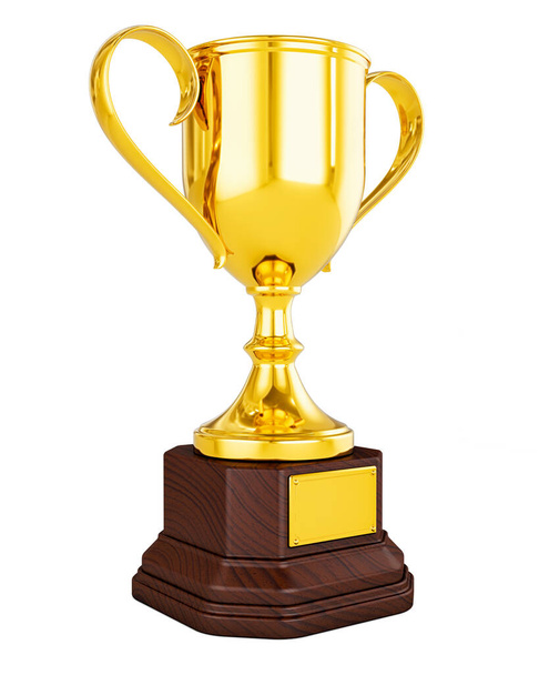 3d rendering of gold trophy cup isolated on white background - victory success concept - Fotó, kép