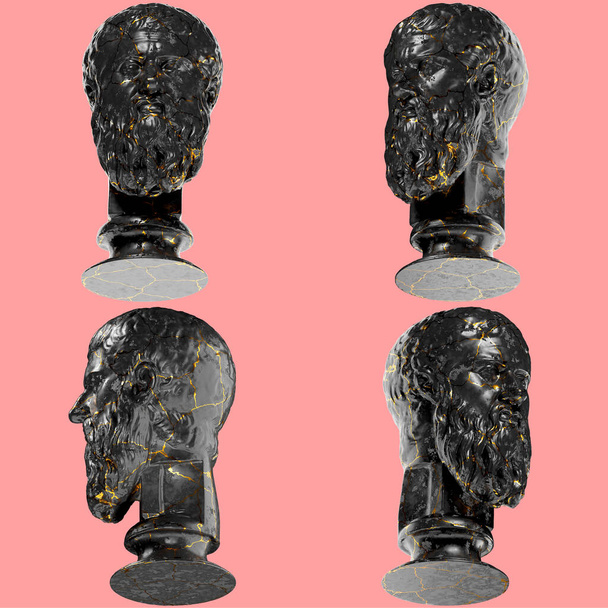 Платонівський грецький філософ 3D цифровий бюст Статуя в чорному мармурі і Голі - Фото, зображення