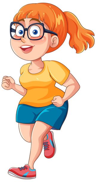 Chubby Woman Running Pose Cartoon Character illustration - Vector, Image