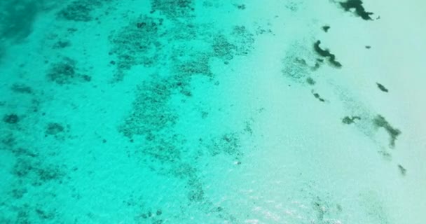 Transparant turquoise zeewater, natuurlijke achtergrond. Bovenaanzicht van rimpelend zeeblauw water. - Video