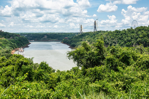 Landmark of the three borders, hito tres fronteras, Paraguay, Brazil and Argentina at Puerto Iguazu in Argentina - Photo, Image