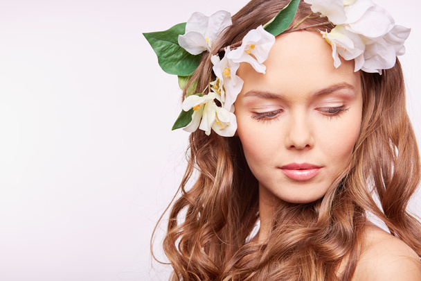 Spring woman in floral wreath - Photo, Image