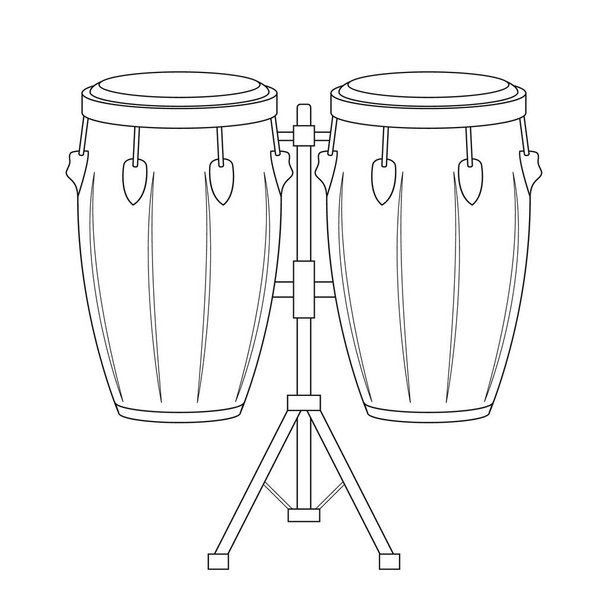 Facile colorazione fumetto vettoriale illustrazione di tamburi conga isolati su sfondo bianco - Vettoriali, immagini