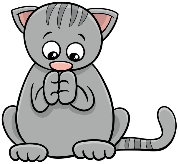 Cartoon illustration of cute gray tabby kitten comic animal character - Vector, Imagen