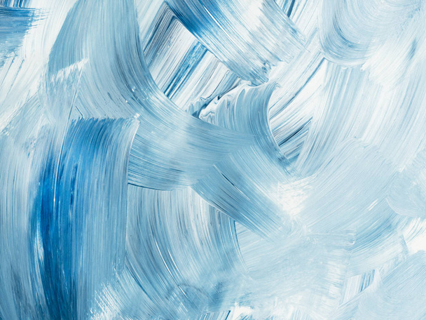 Modrá abstraktní textura štětce, kreativní ručně malované pozadí, abstraktní oceán, akrylová malba na plátně. Moderní umění. Současné umění. - Fotografie, Obrázek