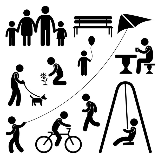 man familie kinderen tuin park activiteit symbool pictogram - Vector, afbeelding