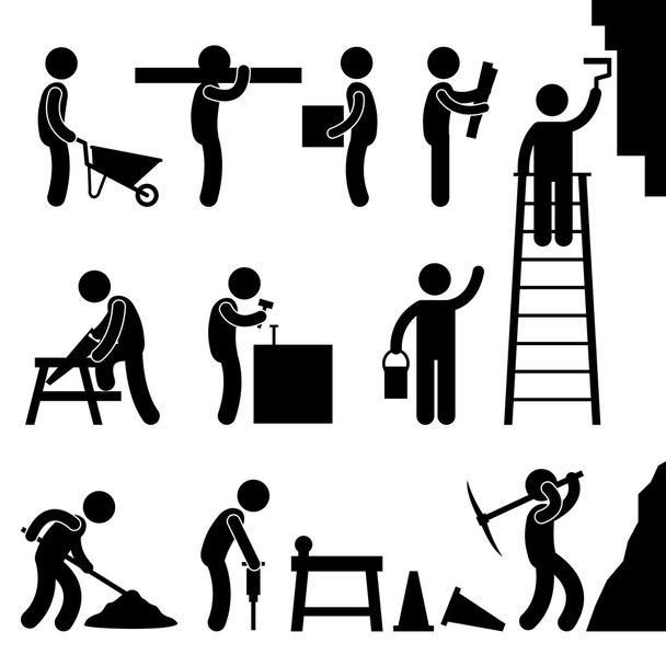 Működő építőipari kemény munka piktogram ikon szimbólum jele - Vektor, kép