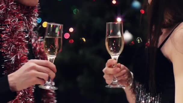 Couple toast at christmas party - Felvétel, videó