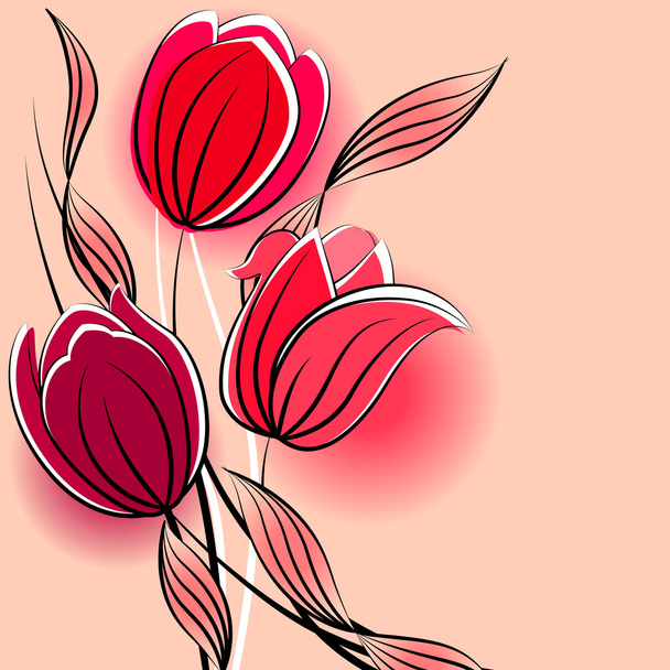 Pastel background with stylized tulips - Vektör, Görsel