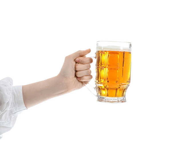 Жовтнева офіціантка з пивом на білому тлі - Фото, зображення