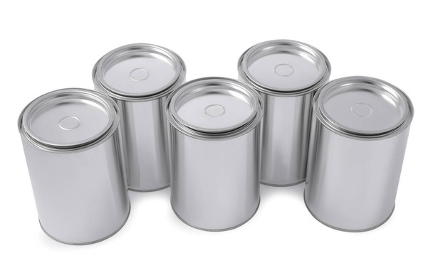 Many cans of paints on white background - Foto, Imagem