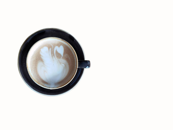 top view kawa latte izolowane białe tło. przestrzeń kopiowania - Zdjęcie, obraz