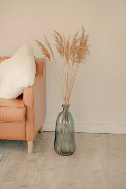 The interior of the children's room in beige tones and boho style - 写真・画像