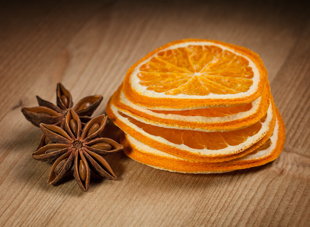 Dried orange slices and anise stars - Foto, Imagen