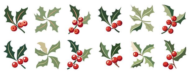 Χριστουγεννιάτικα μούρα με φύλλα. Χριστουγεννιάτικα φυτά. Χριστουγεννιάτικα στολίδια. Εικονογράφηση διανύσματος. Παραγωγή AI - Διάνυσμα, εικόνα