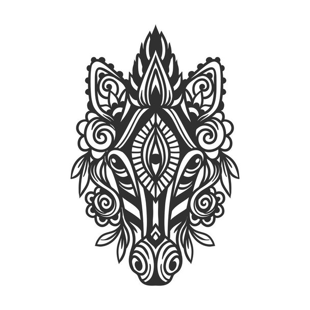 Zebra mandala. Vector illustration. Adult coloring page. Animal in Zen boho style. Sacred, Peaceful. Tattoo print ornaments. Black and white - Vector, afbeelding