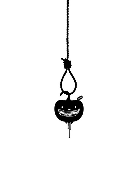 Scary Bloody Pumpkin with Razor Blade hanging on gallows for sign, symbol and Halloween art illustration. Vector Illustration - Vector, Image