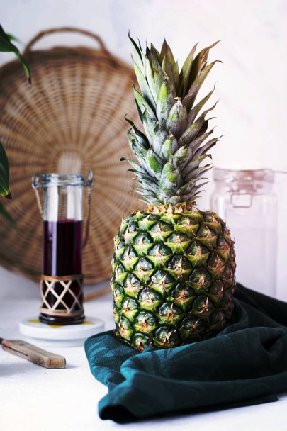 Fresh pineapple on white table  - Fotografie, Obrázek