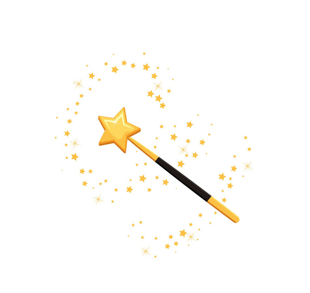 Decorative magic wand with a magic trace. Star shape magic accessory. Magical girl cartoon power. Vector illustration isolated on white background. Web site page and mobile app design - Vector, Image