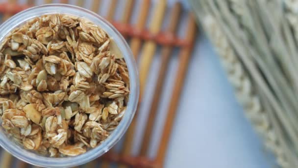detail shot of granola Musli in a bowl - Footage, Video