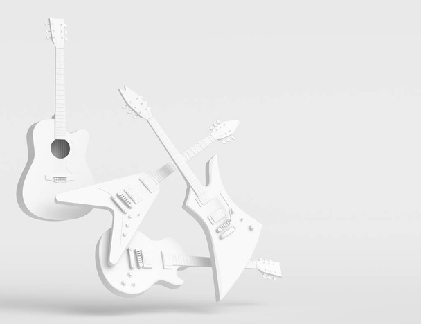 Set of electric acoustic guitars isolated on monochrome background. 3d render of concept for rock festival poster with heavy metal guitar for music shop - Valokuva, kuva