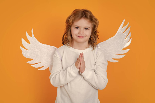 Christmas kids. Little cupid angel child with wings. Studio portrait of angelic kid - Foto, immagini