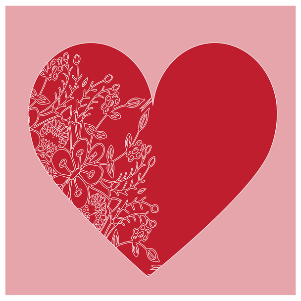 Red heart decorated with floral lace pattern - Vector, Image