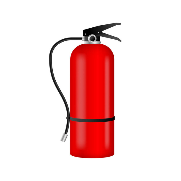 Realistic red fire extinguisher isolated on white background. Portable firefighting equipment. Vector illustration - Vector, Imagen