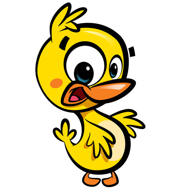 Cartoon roztomilé malé usmívající se dítě kachna charakter s černými outli - Vektor, obrázek