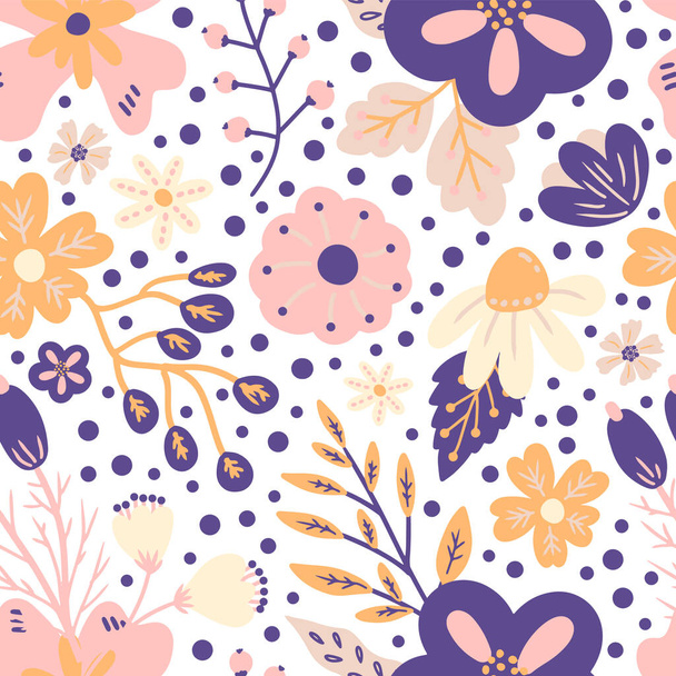 Cute Retro Color Floral Illustration Seamless Pattern - Vektör, Görsel