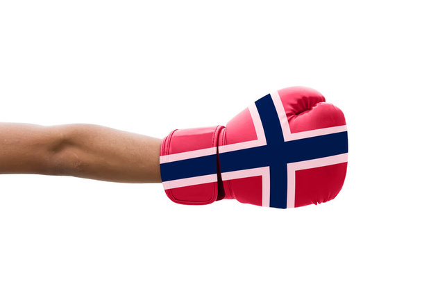 Bandiera 3D della Norvegia su un guantone da boxe. - Foto, immagini