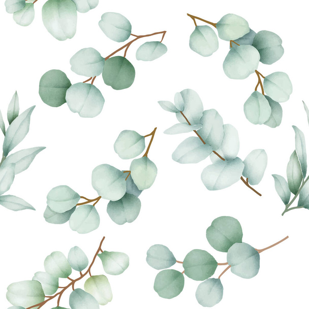  κομψά φύλλα ευκαλύπτου χωρίς ραφή μοτίβο  - Διάνυσμα, εικόνα