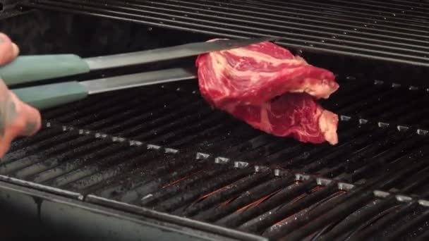 Medium steak fried on the grill. shallow depth of field. - Footage, Video