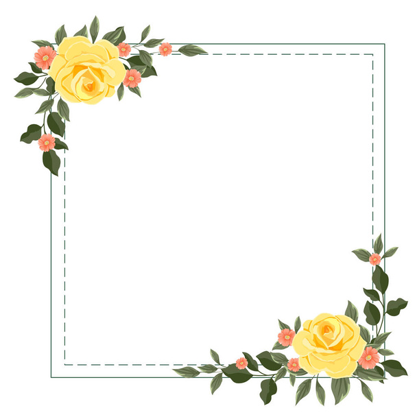 marco con flor y hojas aisladas sobre fondo blanco - Vector, imagen