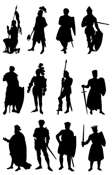 12 şövalye silhouettes - Vektör, Görsel