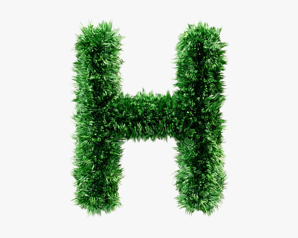 Letters made of green lawn grass. 3d illustration of green plant alphabet isolated on white background - Zdjęcie, obraz