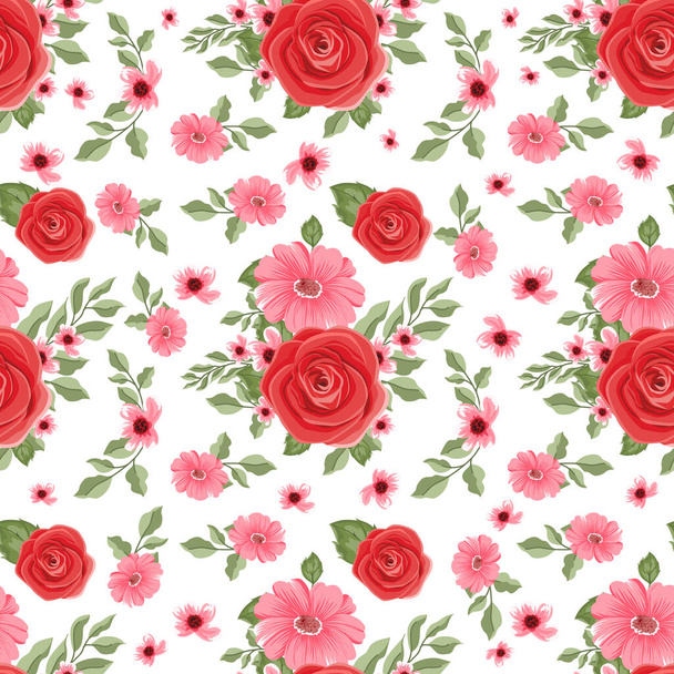 seamless floral pattern with red roses - Vektor, obrázek