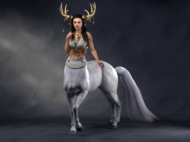 3D Rendering : A portrait of the beautiful female centaur posing her body with arrow and bow in the studio background - Foto, immagini