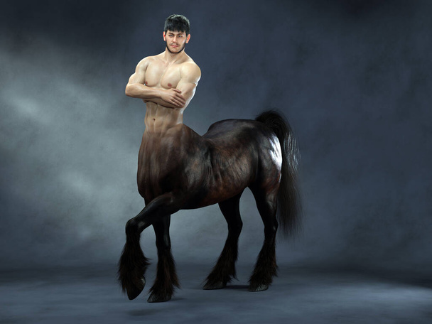 3D Rendering : A portrait of the handsome male centaur posing his body with arrow and bow in the studio background - Zdjęcie, obraz