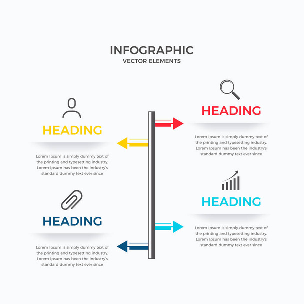 Plantilla de infografías empresariales de 4 pasos. Elementos para infografías. Modernos pasos de infografía colorida. presentación y carta - Vector, imagen
