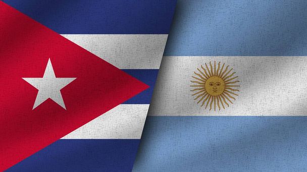 Argentyna i Kuba realistyczne dwie flagi razem, ilustracja 3D - Zdjęcie, obraz